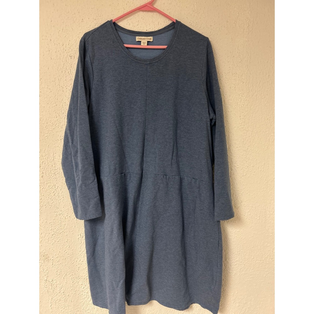Coldwater Creek Blue Heathered Knit Long Sleeve Dress 1X Cotton Modal Stretch
